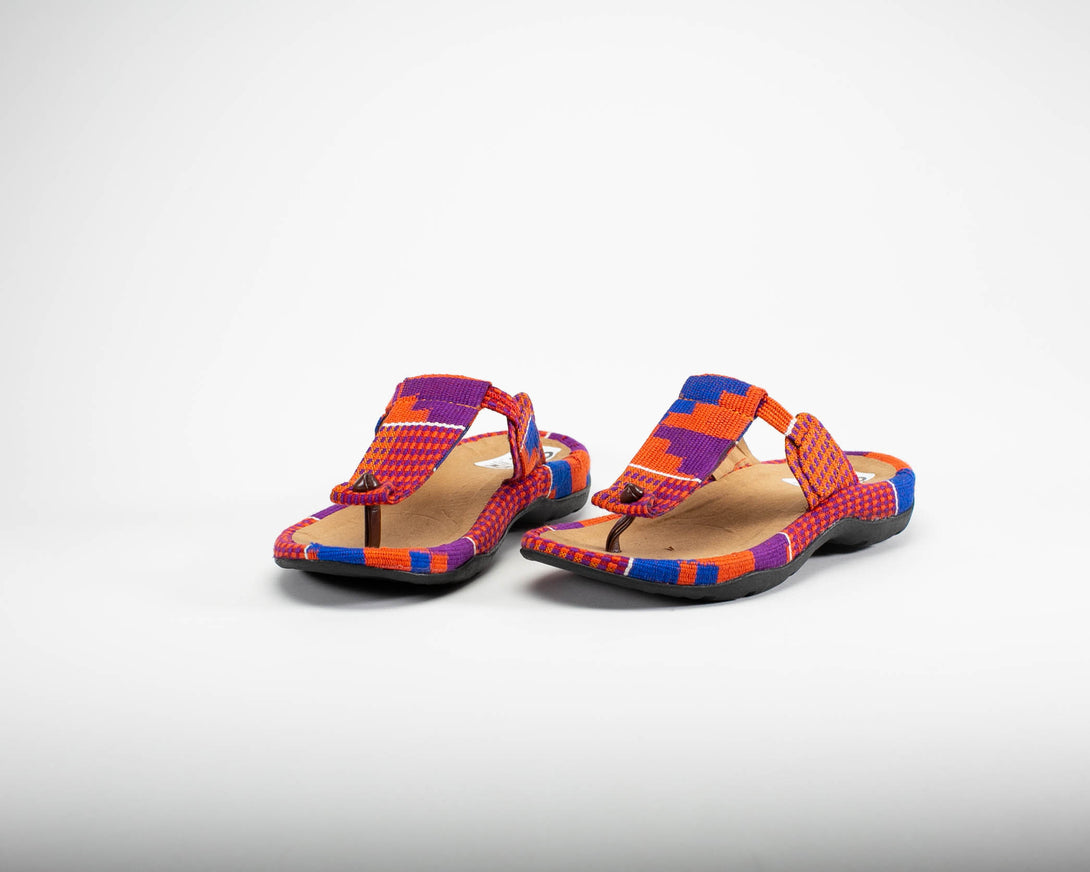 Women purple kente sandal top view