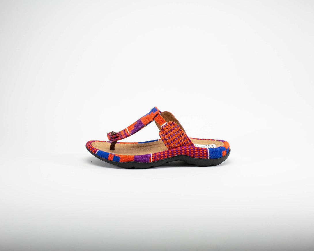 Women purple kente sandal side view