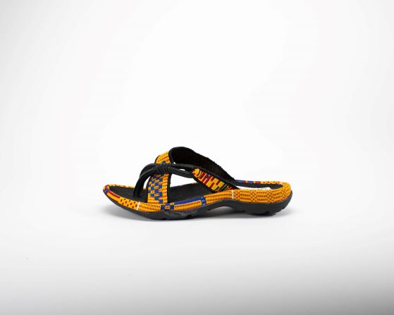 yellow green kente print obapapa sandal  for women