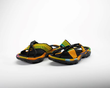 Gya kente print sandal for men yellow green top view