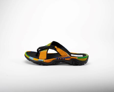 Gya kente print sandal for men yellow green side view