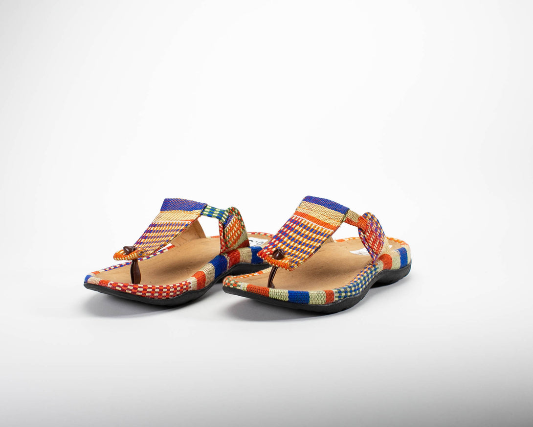 Women orange kente sandal top view