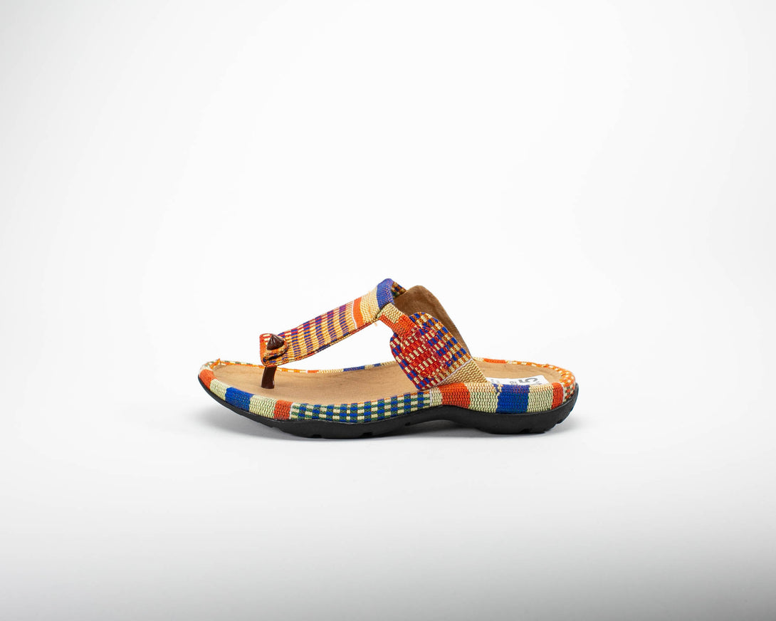 Women orange kente sandal side view