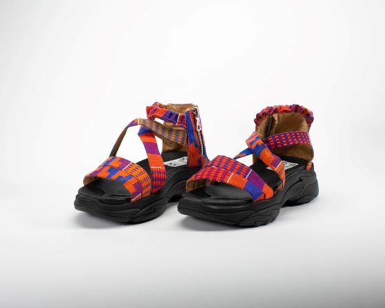 women wedge sandal kente woven purple top view