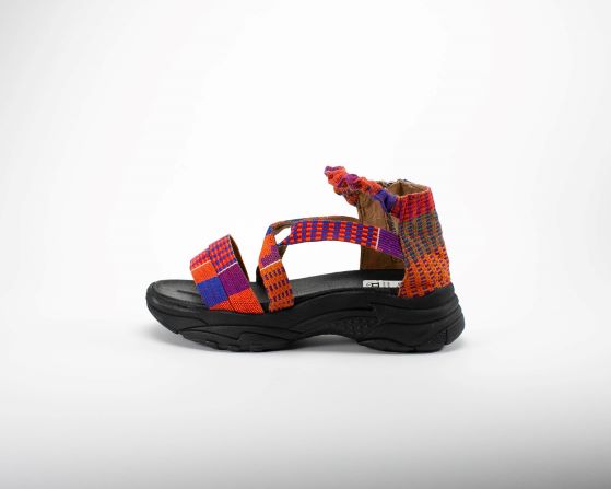 women wedge sandal kente woven purple side view