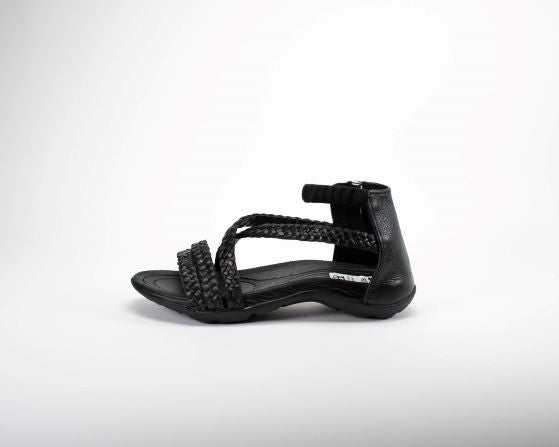 women black braided leather sandal back view