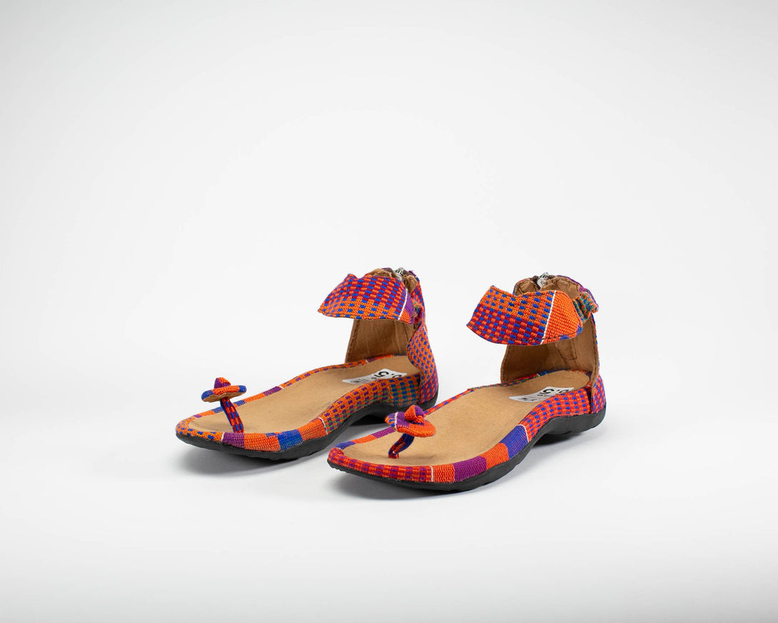 Purple Kente Woven sandal with toe top view.  For women