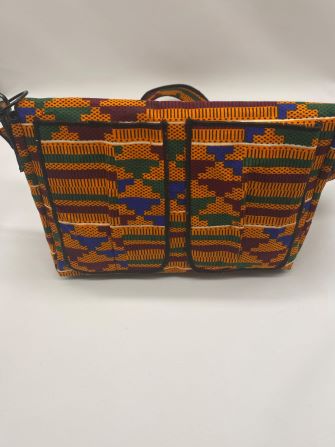 Red Kente print crossbody bag side view