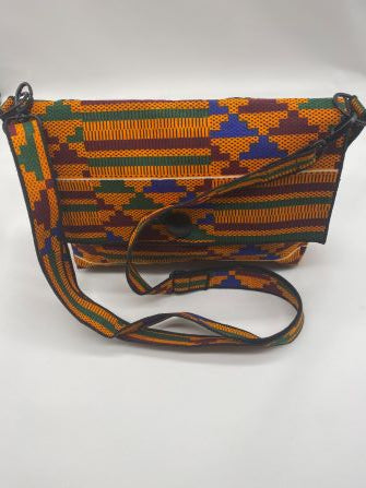 Red Kente print crossbody bag top view