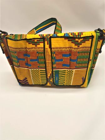 Yellow Green Kente print crossbody bag side view