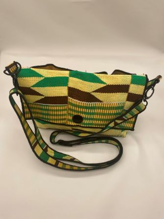 Kente green crossbody bag front view