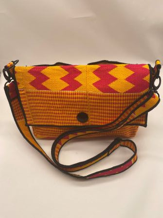 Kente pink crossbody bag front view