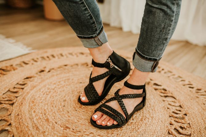 women braided leather sandal top view