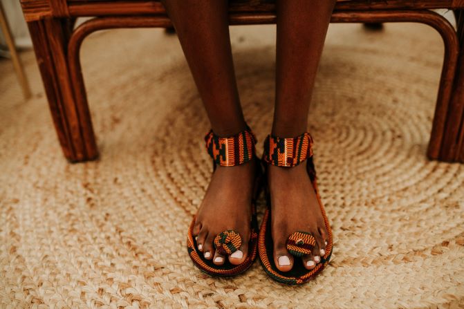 toa button kente print sandal top view