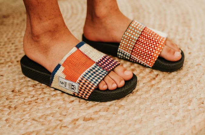 Men orange kente woven slid. Top view