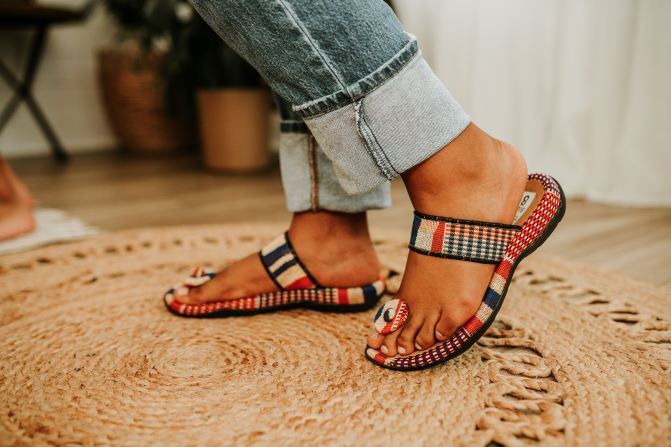 Orange kente woven sandal with toa for women