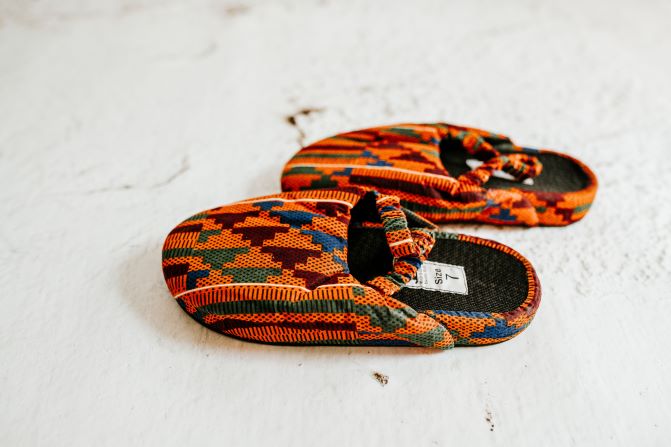 women kente print mule top view on both side