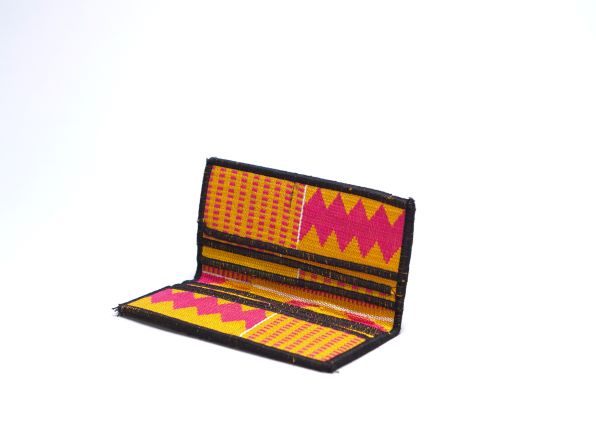 Pink Kente woven big wallet top view