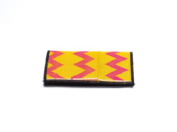 Pink Kente woven big wallet side view