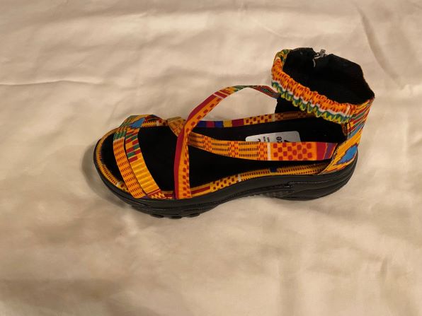 wedge yellow green print sandal for women side view