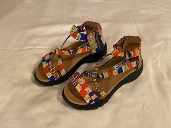 women wedge sandal kente woven orange top view