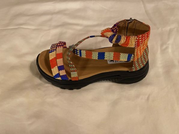 women wedge sandal kente woven orange side view